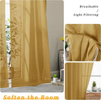 Gwine Gold Sheer Curtains 90 Inches Long 2 Panels Set, Light Filtering Solid - Image 3