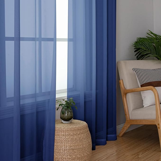 Lecloud Royal Blue Sheer Curtains 84 Inches Long 2 Panels Set, Elegant Rod - Image 8