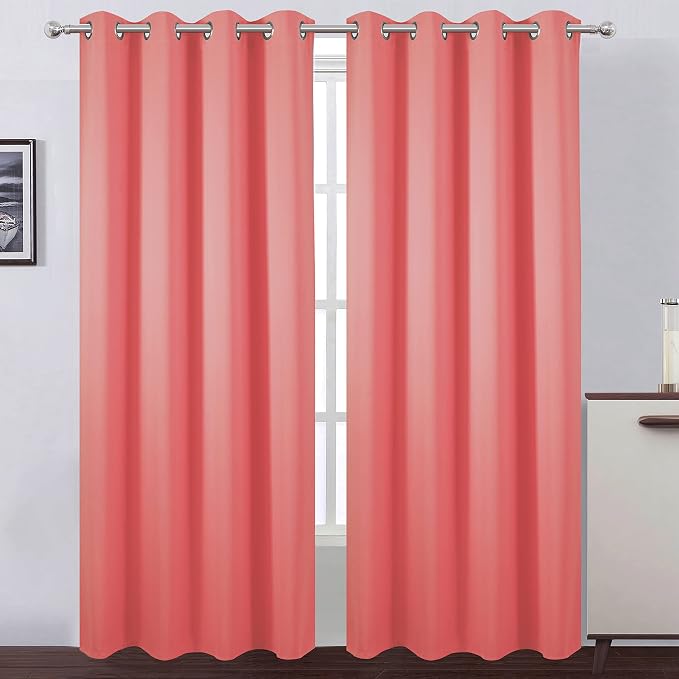 LEMOMO Blackout Curtains 52 x 95 inch/Coral Curtains Set of 2 Panels/Thermal by Lemomo