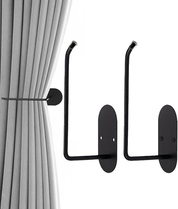 2 pcs Curtain tiebacks Hooks Screw-in, Curtain holdbacks Wall Mounted, Curtain by Hoousuper