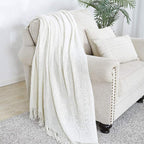 BOURINA Off White Throw Blanket 60x80 Inches Throw Textured Solid Soft Sofa - Image 2