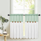 FRAMICS Boho Kitchen Curtains 36 Inch Length, Farmhouse Cotton Linen Tier by FRAMICS