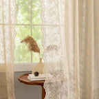 YJ YANJUN Vintage Lace Curtains 102 Inch Long-Victorian Floral Pattern Beige - Image 4