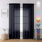 Lecloud Black Sheer Curtains 84 Inches Long 2 Panels, Solid Voile Light by Lecloud