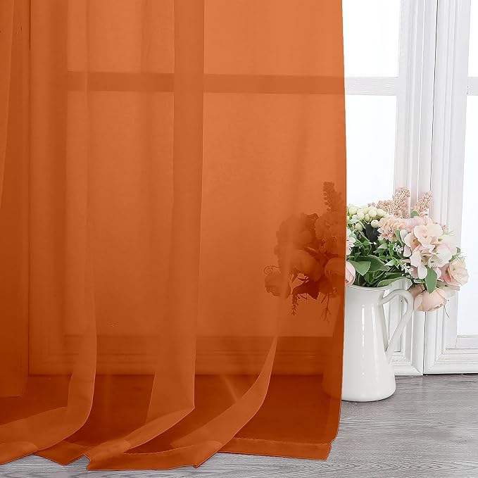 Lecloud Orange Sheer Curtains 90 Inches Long 2 Panels, Light Filtering Voile - Image 6