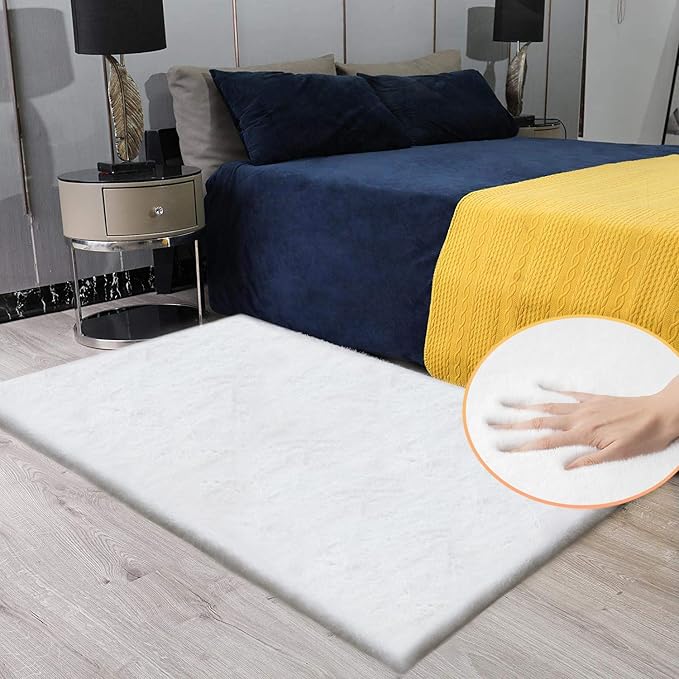 ORINOVA White Shaggy Bunny Fur Rugs - Image 3