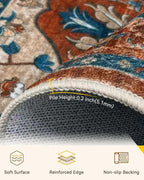 Area Rugs 6'x9' Washable Non-Slip, Floral Vintage Distress Print Pattern - Image 2