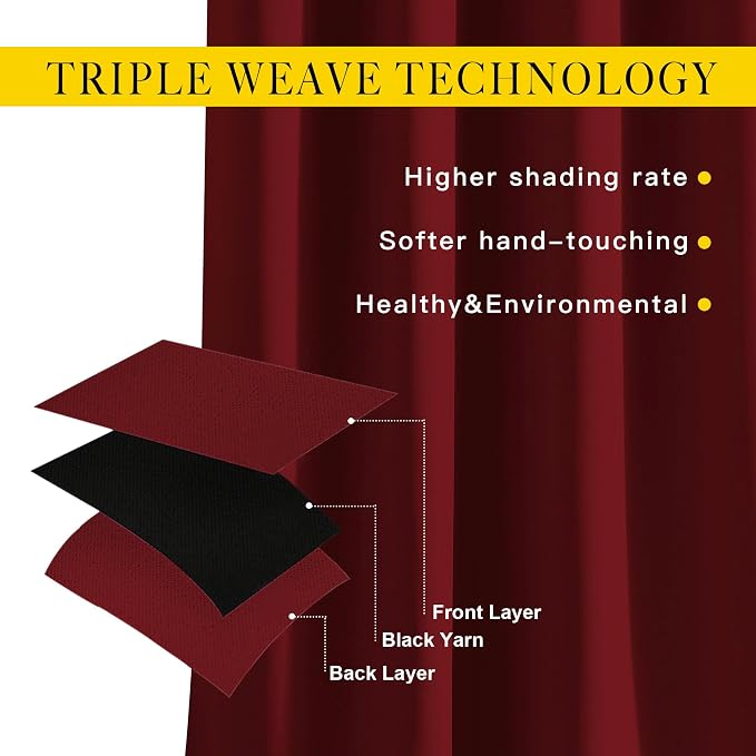 NICETOWN Burgundy Red Sliding Door Curtains 2 Panels Set 118 inches Long - Image 3