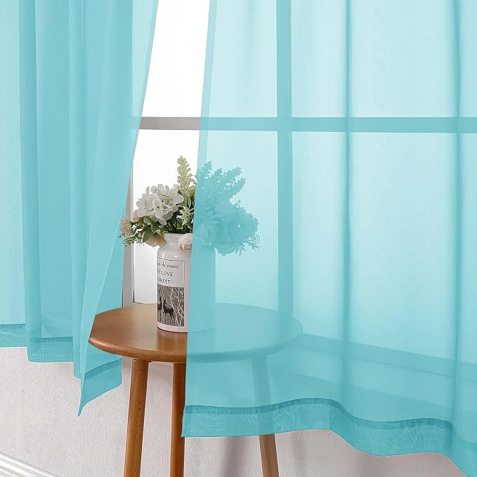 Lecloud Aqua Sheer Curtains for Living Room 96 Inches Long 2 Pcs, Dual Rod - Image 8