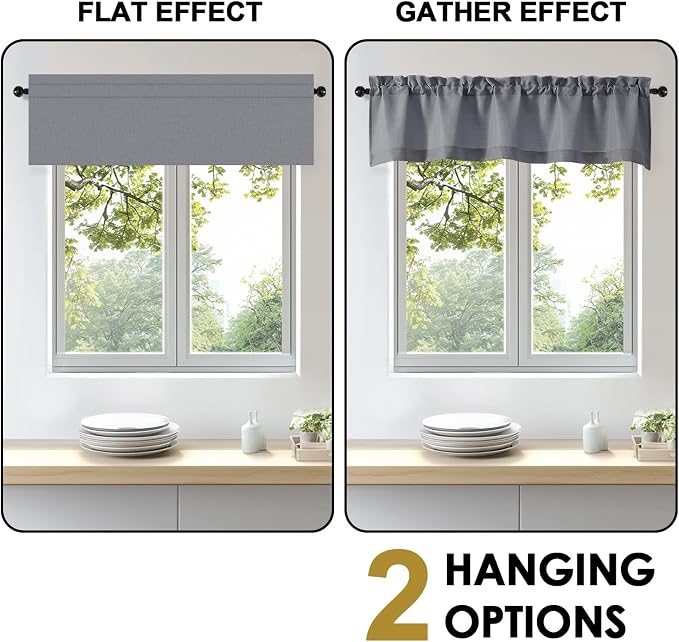 OWENIE Bob Valance Curtains 18 Inch Length 1 Piece, Faux Linen Slub Solid Dark - Image 5
