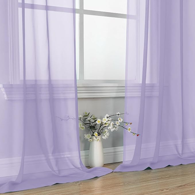 OVZME Lavender Sheer Curtains 84 Inches Long 2 Panels - Image 6