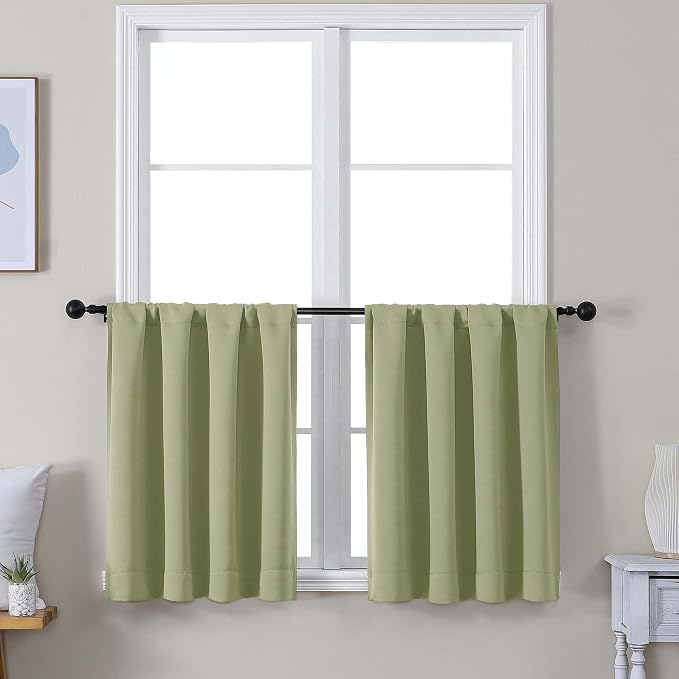 Simplebrand Ava Sage Green Short 30 Inches Blackout Curtain 2 Panels Set by Simplebrand