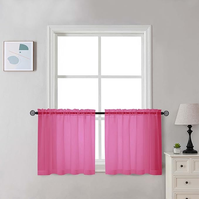 Chyhomenyc Sheer Hot Pink Tier Curtains 24 Inch Length Set, Small Window by Chyhomenyc