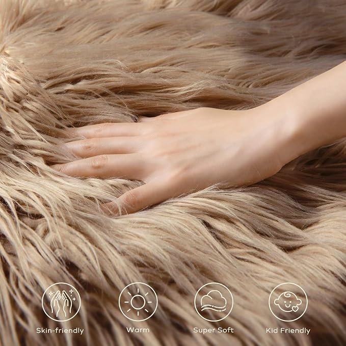 Ashler Faux Fur Rug, Fluffy Shaggy Area Rug Ultra Soft 2 x 6 Feet Sheepskin Fur - Image 5
