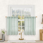 LAMIT Short Linen Window Curtains 30 Inches Long 2 Panels, Light Sage Semi by LAMIT