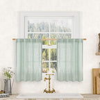 LAMIT Short Window Linen Curtains 36 Inch Length 2 Panels, Light Sage Light by LAMIT