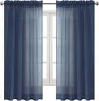DWCN Navy Blue Sheer Curtains Semi Transparent Voile Rod Pocket Curtains - Image 9