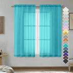 OVZME Turquoise Sheer Curtains 54 Inches Long 2 Panels by OVZME
