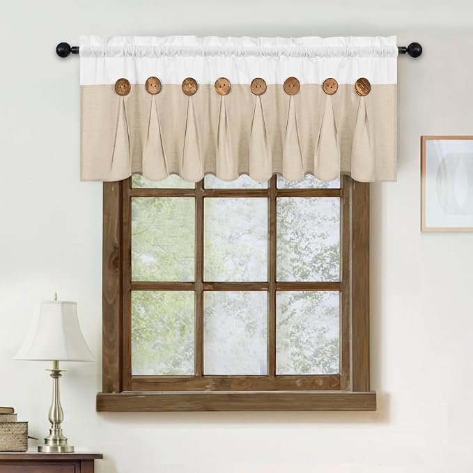 FRAMICS Farmhouse Valance Curtains, Boho Cotton Linen Kitchen Valance, Rustic - Image 3