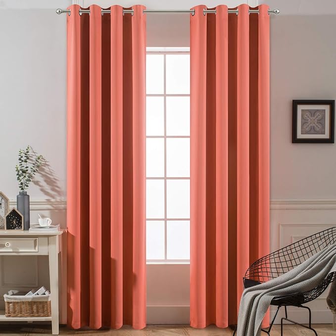 Yakamok Blackout Curtains 84 Inches Long Coral Room Darkening Thermal Insulated - Image 2