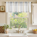 jinchan Striped Valance Farmhouse Window Treatment Linen Textured Drapes - Image 2