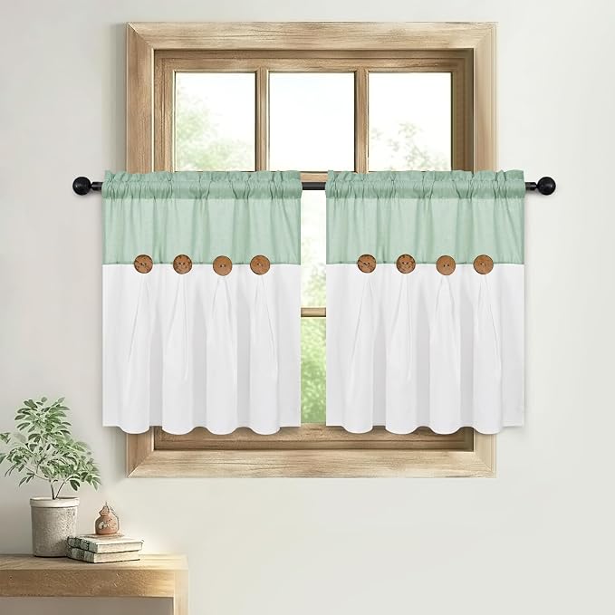 FRAMICS Boho Kitchen Curtains 24 Inch Length, Farmhouse Cotton Linen Tier - Image 8