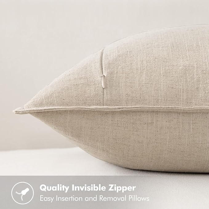 MIULEE Decorative Linen Lumbar Pillow Covers 12x24 Inch Natural Beige Boho - Image 3