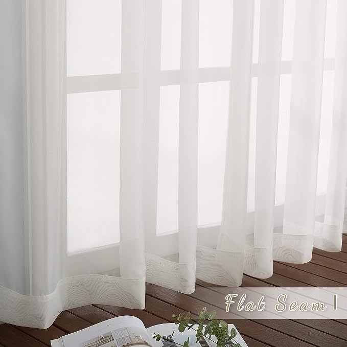 NICETOWN Beige Sheer Curtains for Living Room 120 inches Long, Grommet Voile - Image 6