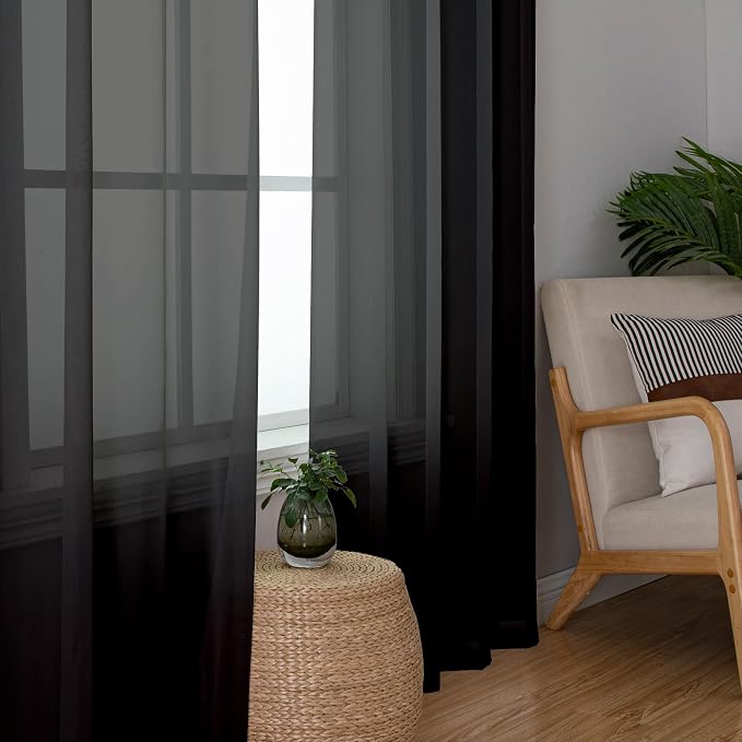 Aiyufeng 2 Panels Solid Color Semi Transparent Sheer 84" Length Window Curtains - Image 3