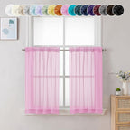 Chyhomenyc Sheer Pink Tier Curtains 24 Inch Length, Small Window Curtains by Chyhomenyc
