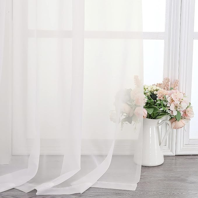 Lecloud Ivory Sheer Curtain Panels 72 Inch Length, Light Filtering Window - Image 8