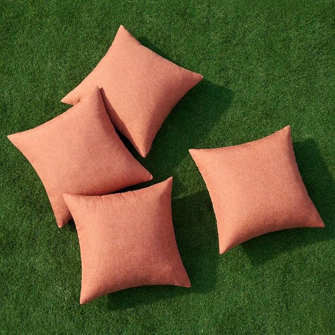MIULEE Pack of 4 Decorative Outdoor Throw Pillow Covers Linen Waterproof Pillow - Image 4