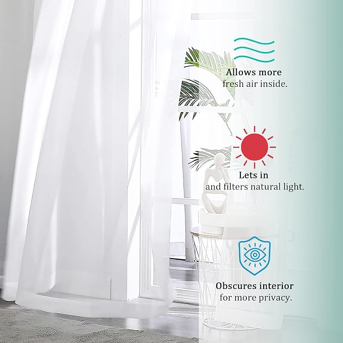 OVZME White Sheer Curtains 90 Inches Long 2 Panels - Image 6