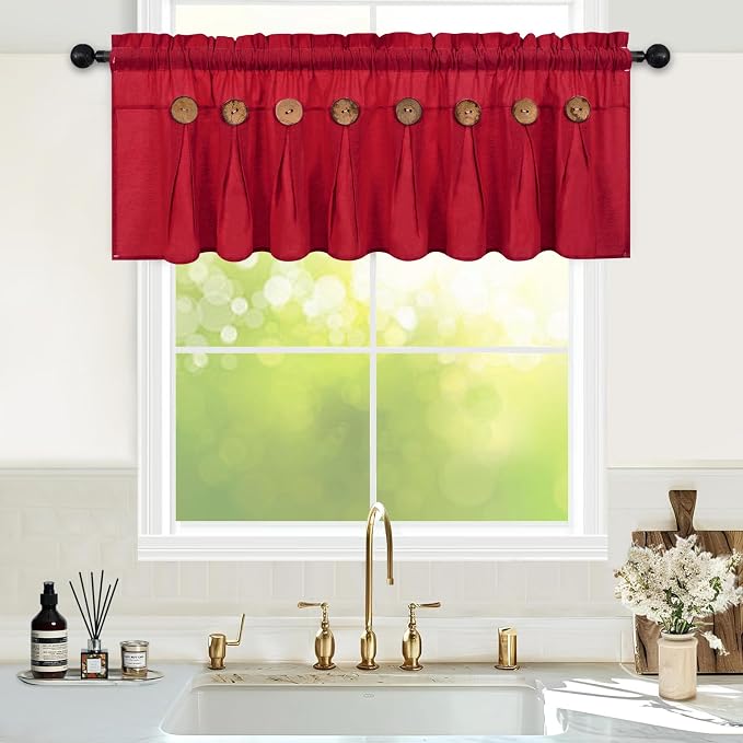 FRAMICS Farmhouse Valance Curtains, Boho Cotton Linen Kitchen Valance, Country - Image 3