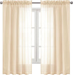 DWCN Beige Sheer Curtains Semi Transparent Voile Rod Pocket Curtains - Image 9