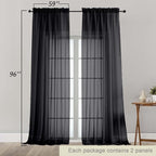 Black Sheer Curtains for Bedroom Living Room 96 Inches Long 2 Panels, Modern - Image 2