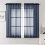 Lecloud Navy Blue Sheer Curtains 63 Inch Length 2 Panels, Rod Pockets Window by Lecloud