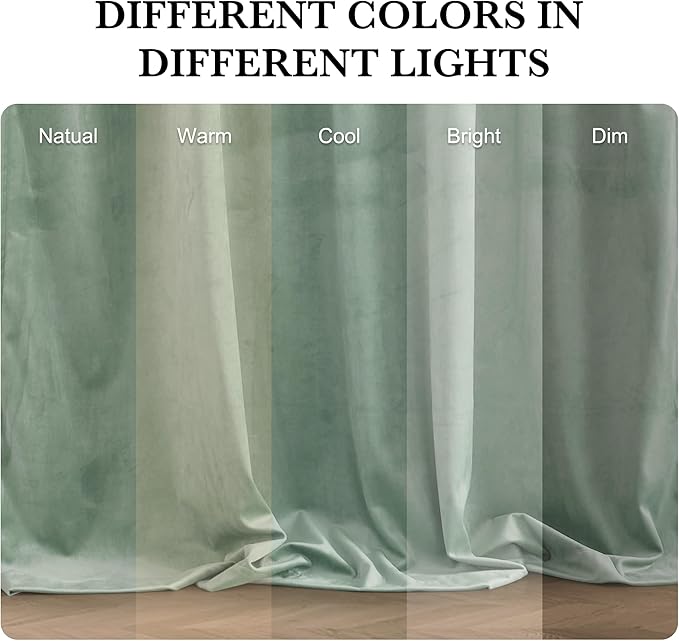 RYB HOME Mint Green Velvet Curtains 96 inches Long, Room Darkening, Floor-Length - Image 7