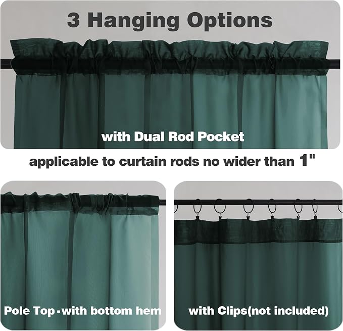 Chyhomenyc Hunter Green Sheer Curtains 78 Inches Long 2 Panels Set - Image 3