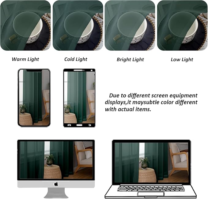Chyhomenyc Hunter Green Sheer Curtains 78 Inches Long 2 Panels Set - Image 8