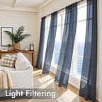 MIULEE Navy Blue Sheer Curtains 63 Inches Long, 4 Panels Set, Light Filtering - Image 4