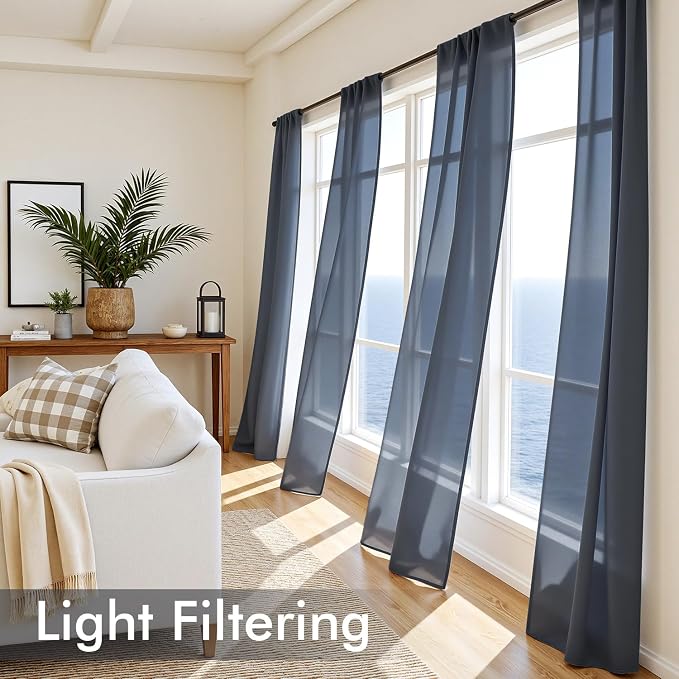 MIULEE Navy Blue Sheer Curtains 84 Inches Long, 4 Panels Set, Light Filtering - Image 4