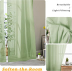 Gwine Light Green Sheer Curtains 72 Inches Long 2 Panels Set - Image 3