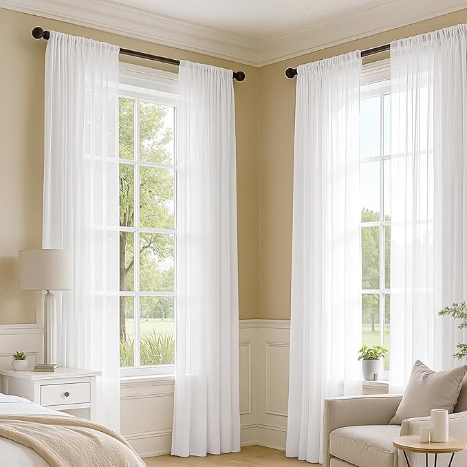 MIULEE White Sheer Curtains 96 Inches Long, 4 Panels Set, Light Filtering Rod - Image 2