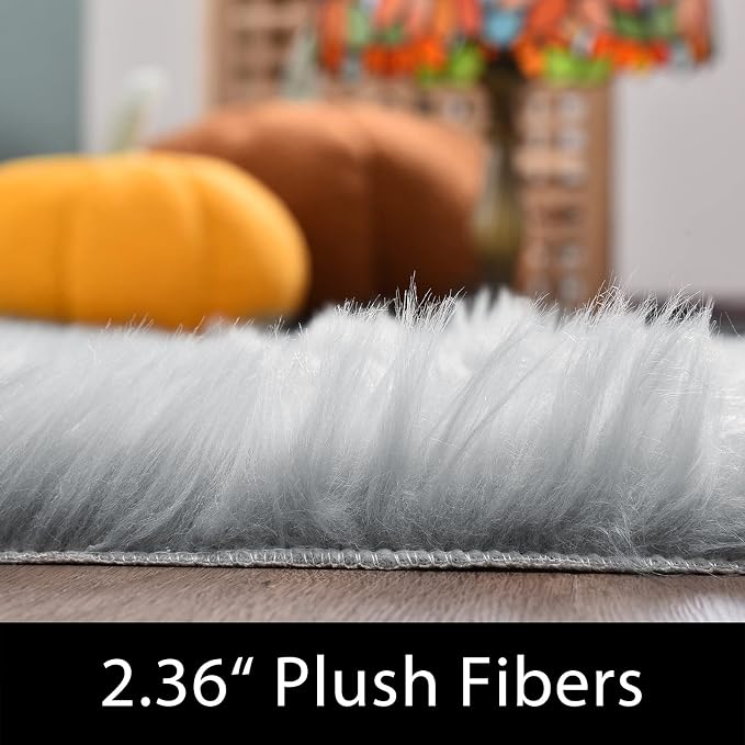 Latepis 8 x 10 Area Rugs for Living Room Grey Faux Fur Rug for Bedroom Fuzzy - Image 3