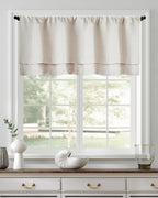 jinchan Valance Curtain Beige Hearthered Farmhouse Light Filtering Double Layer - Image 2