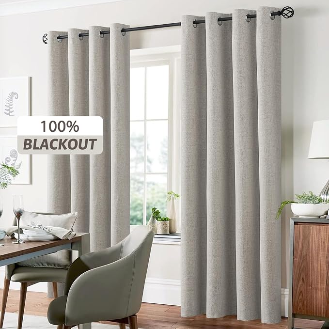 Yakamok Oatmeal Linen Curtains 100% Blackout 84 Inches Long, Room Darkening - Image 7