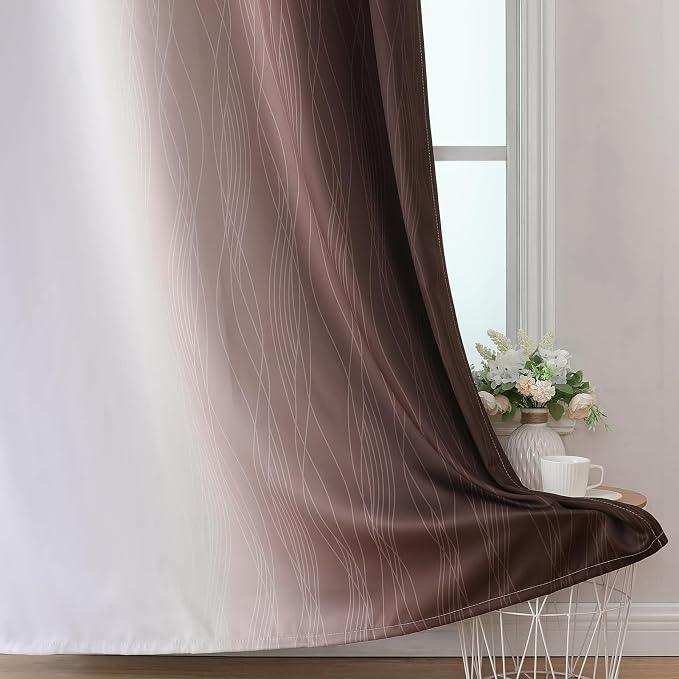 Estelar Textiler Brown and Greyish White Ombre Blackout Curtains 54 Inch Length - Image 6