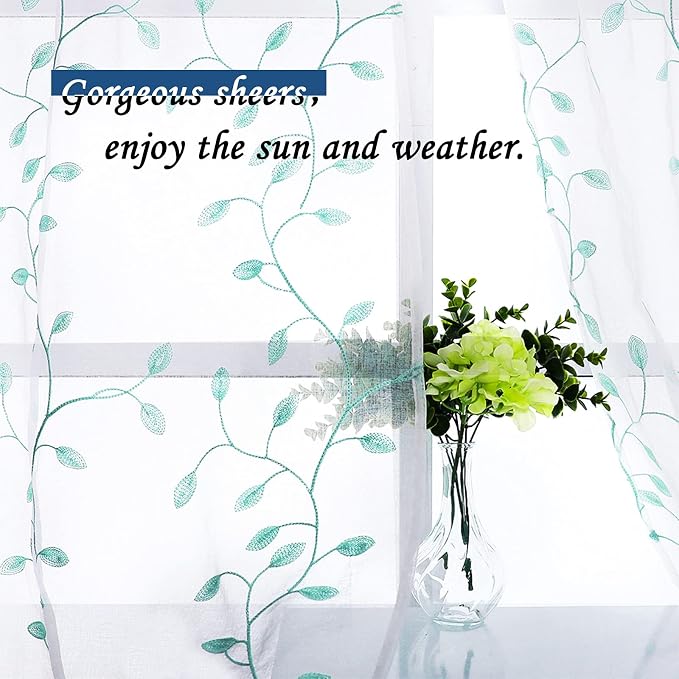 MRTREES Sheer Christmas Curtain Valance, Leaves Embroidered Small Valances - Image 4