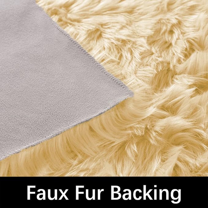 Latepis Yellow Shaggy Rug Bedroom Rugs 4x6 Area Rug Washable Faux Sheepskin Fur - Image 3